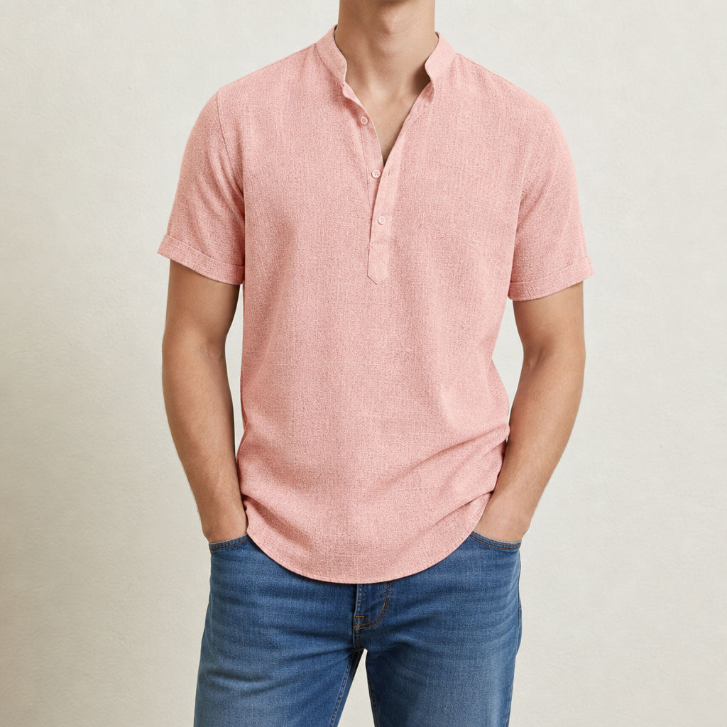 Kythnos Linen Henley Shirt in Pink