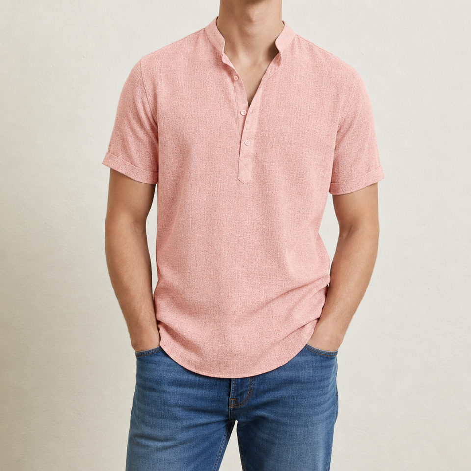Kythnos Linen Henley Shirt in Pink