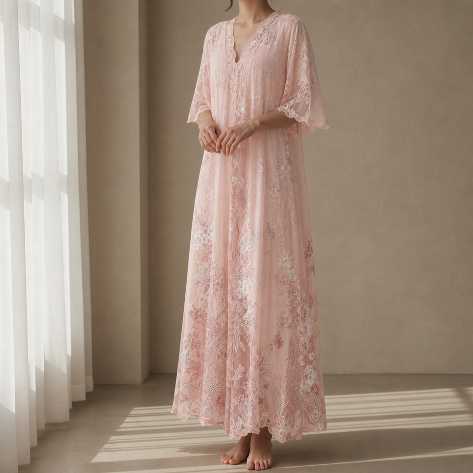 Tarragona Floral Lace Maxi Dress in Pink