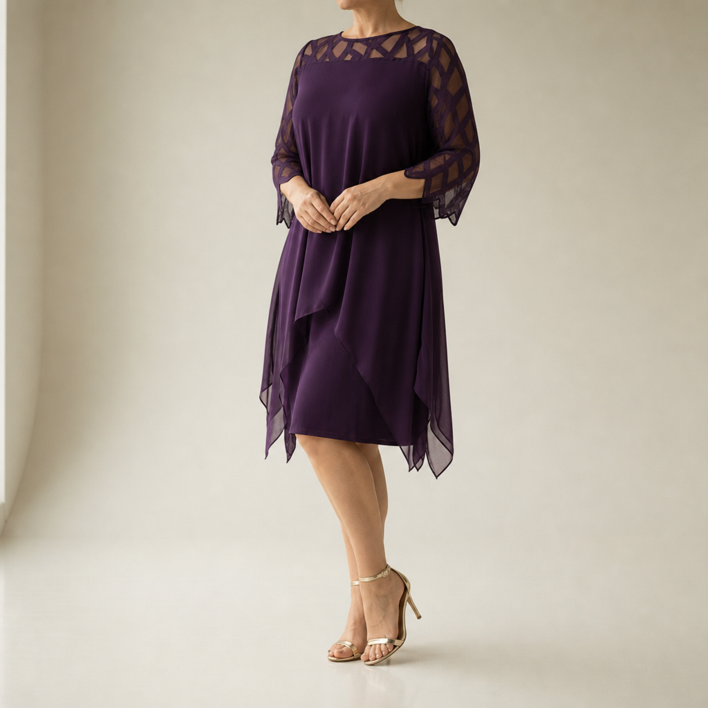 Cavtat Lace Sleeve Chiffon Dress in Purple