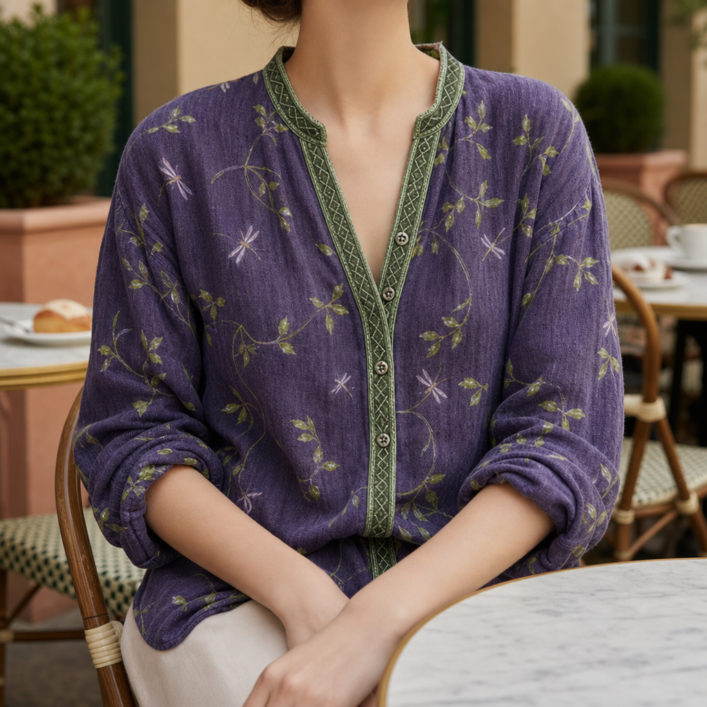 Tarragona Floral Bohemian Blouse in Purple
