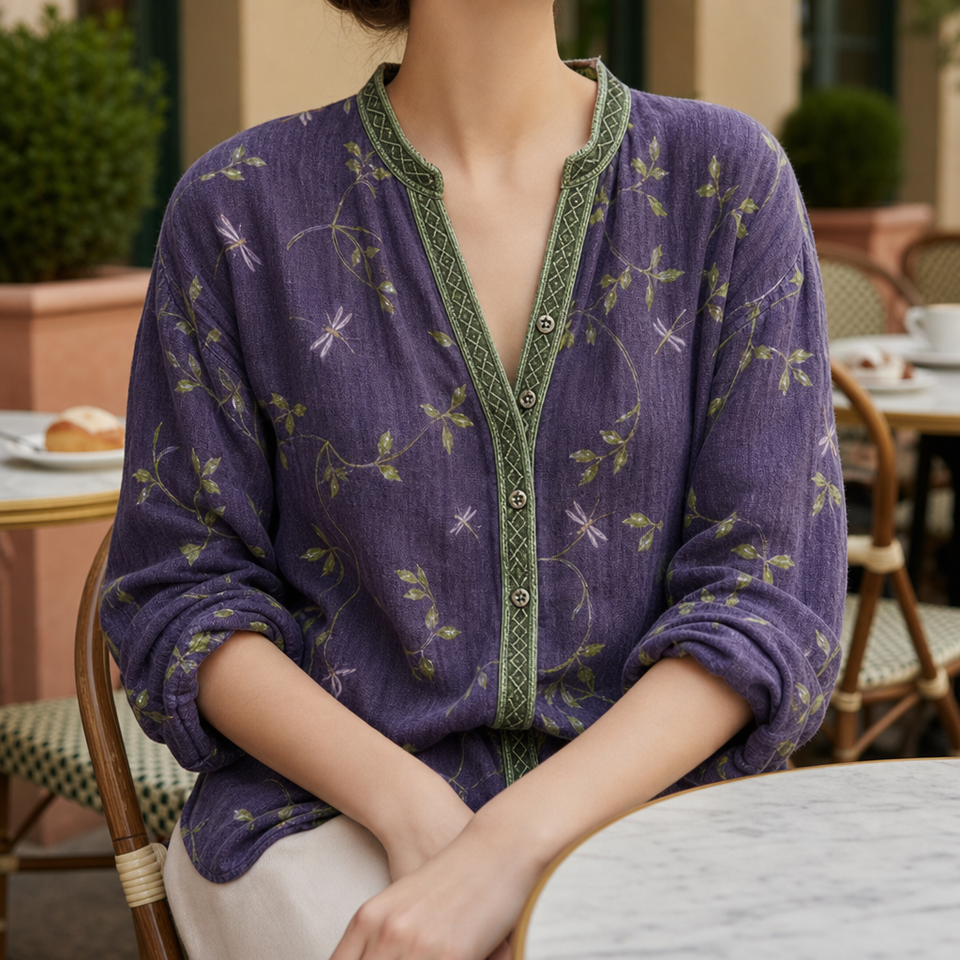 Tarragona Floral Bohemian Blouse in Purple