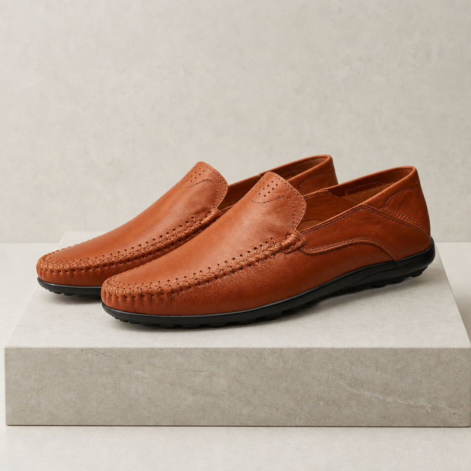 Ikaria Leather Slip-On Loafers in Red Brown