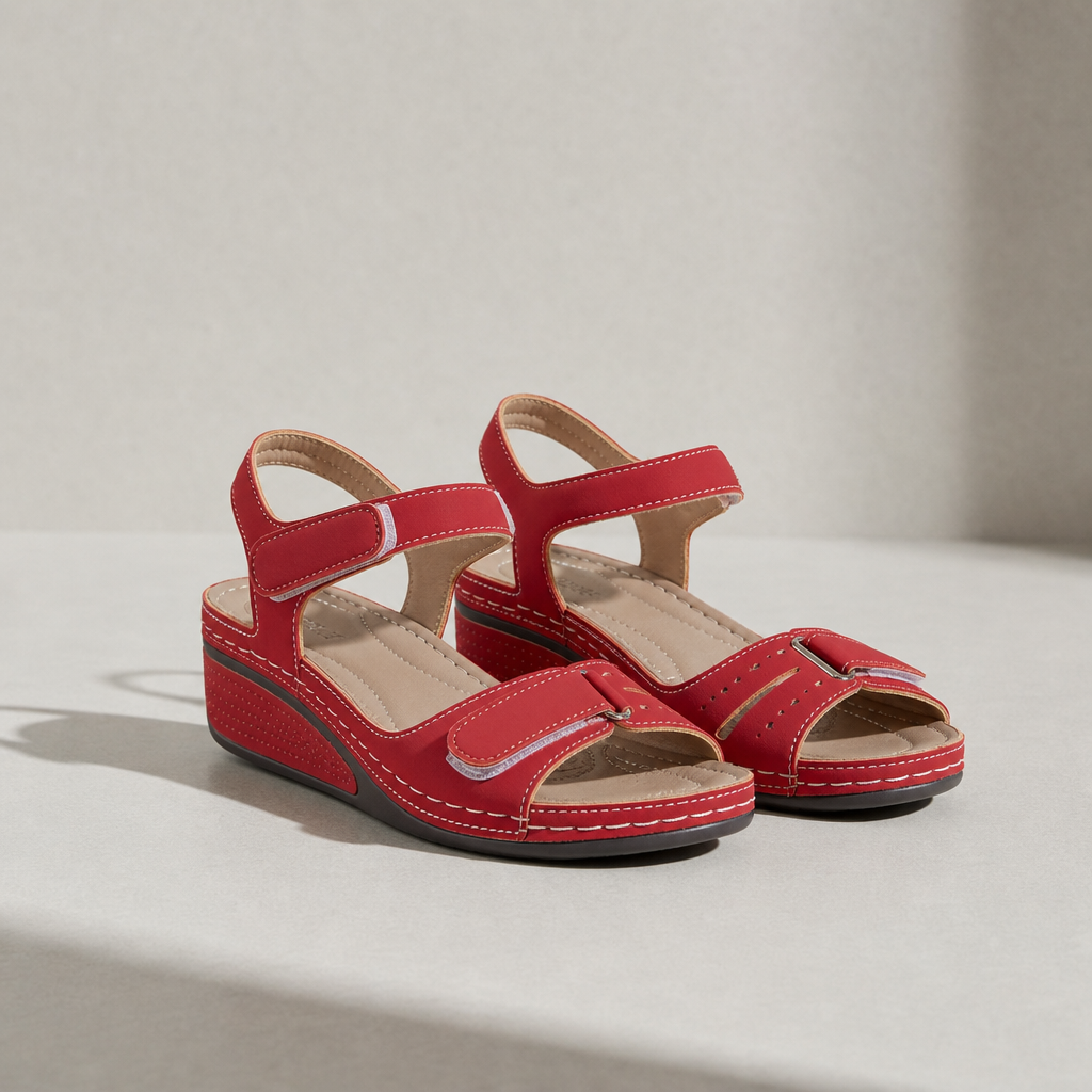 Beziers Orthopedic Wedge Sandals in Red