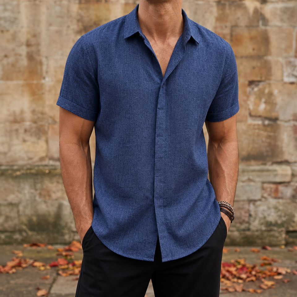 Salamanca Linen Button-Down Shirt in Navy Blue