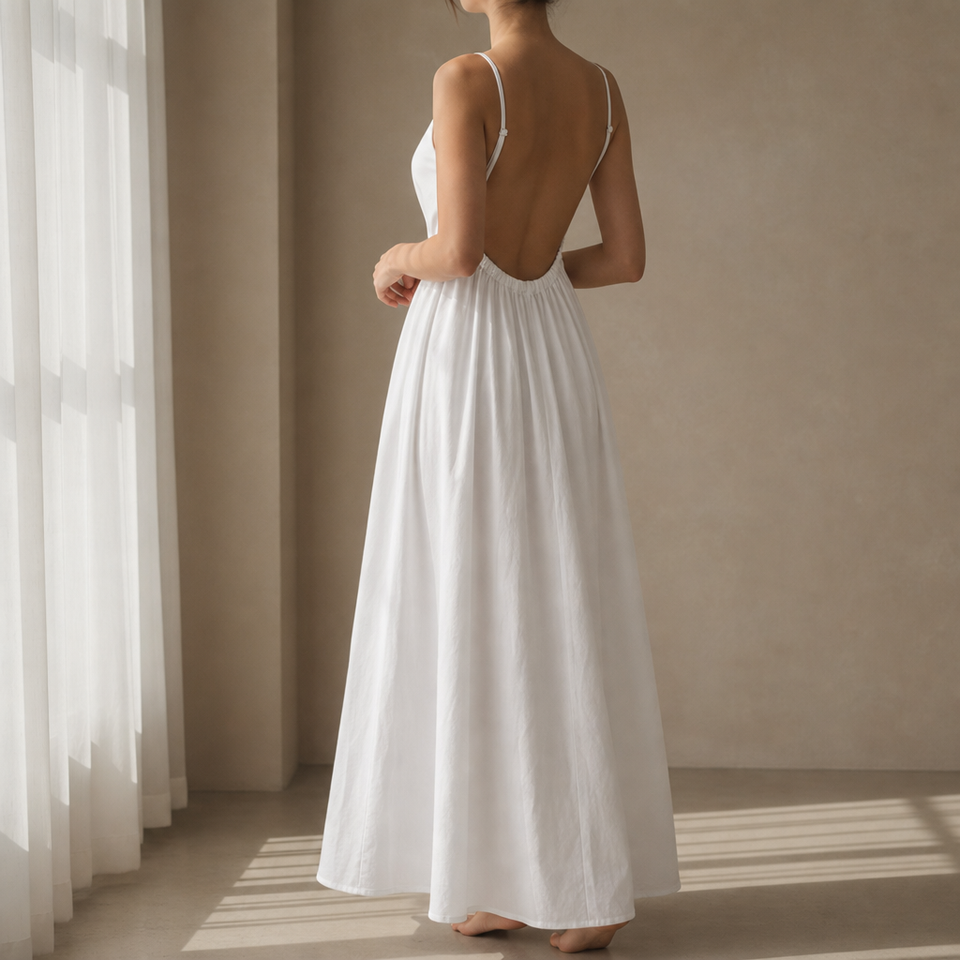 Coimbra Open Back Maxi Dress in White