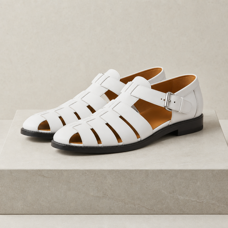 Samos Leather Gladiator Sandals in White