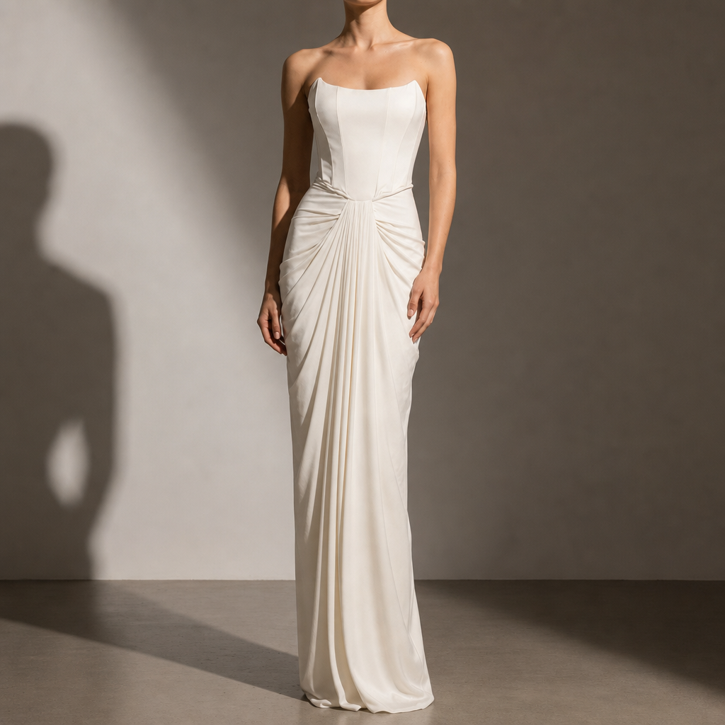 Kalymnos Strapless Corset Maxi Dress in White