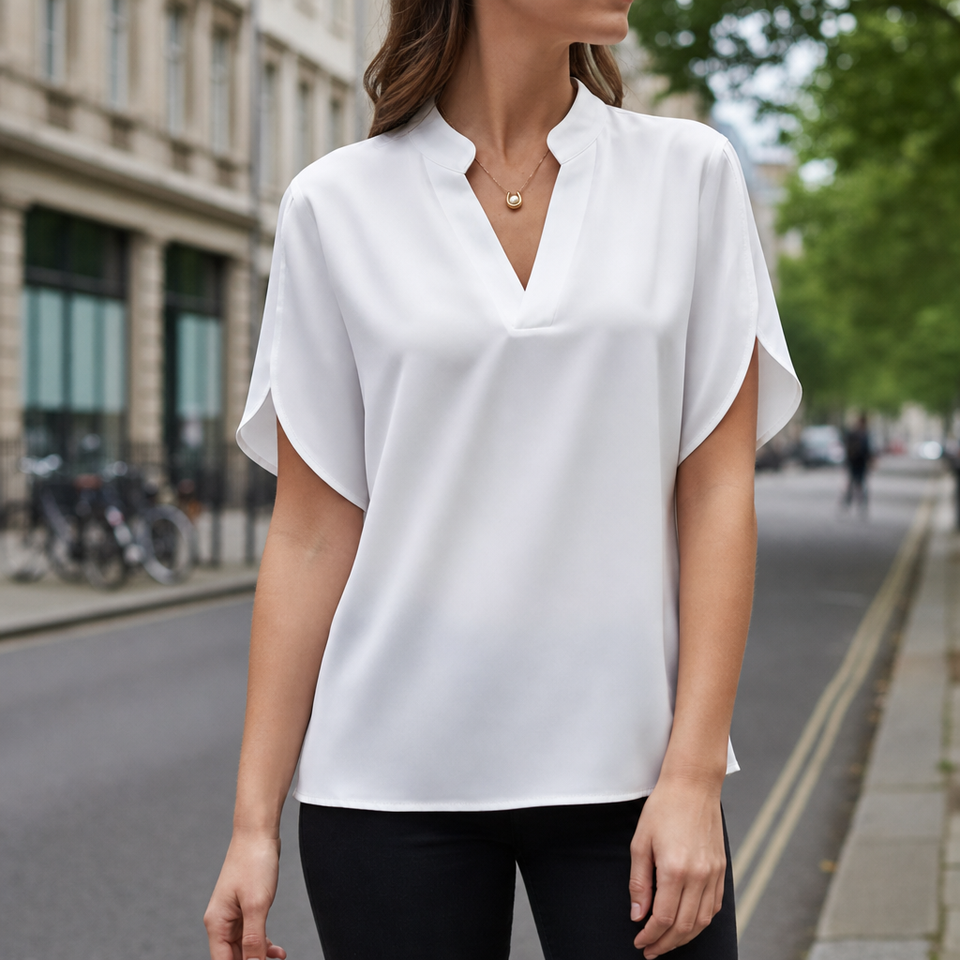 Tivoli V-Neck Satin Blouse in White