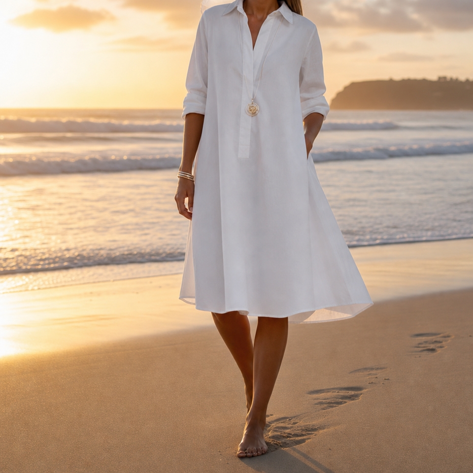 Javea Collared Shirt Dress in White