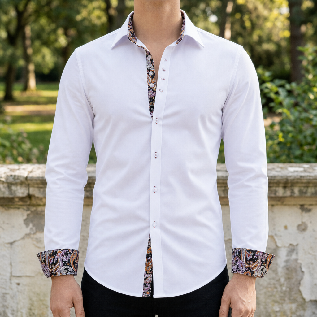 Baeza Paisley Accent Dress Shirt in White