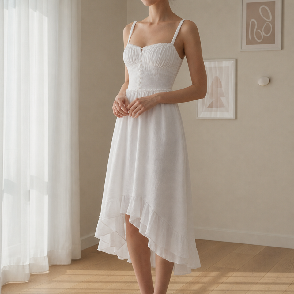 Calvi Ruffle Hem Cami Dress in White