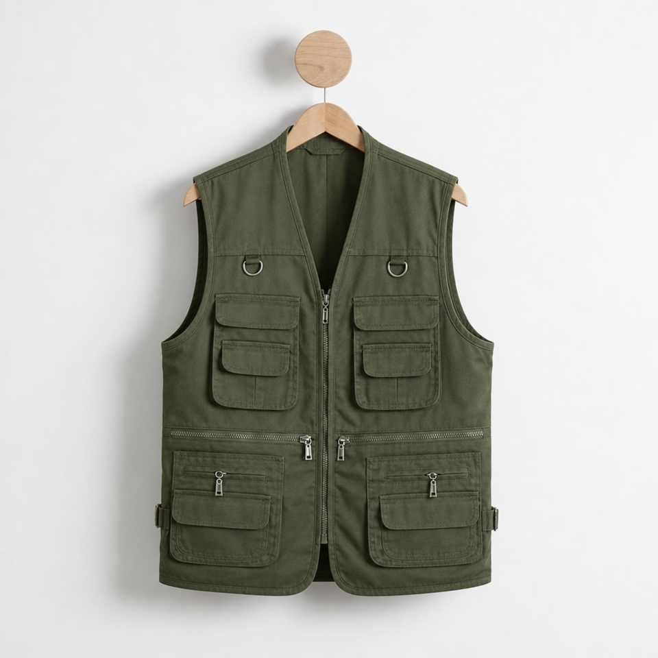 Skopelos Multi-Pocket Cargo Vest in Olive Green
