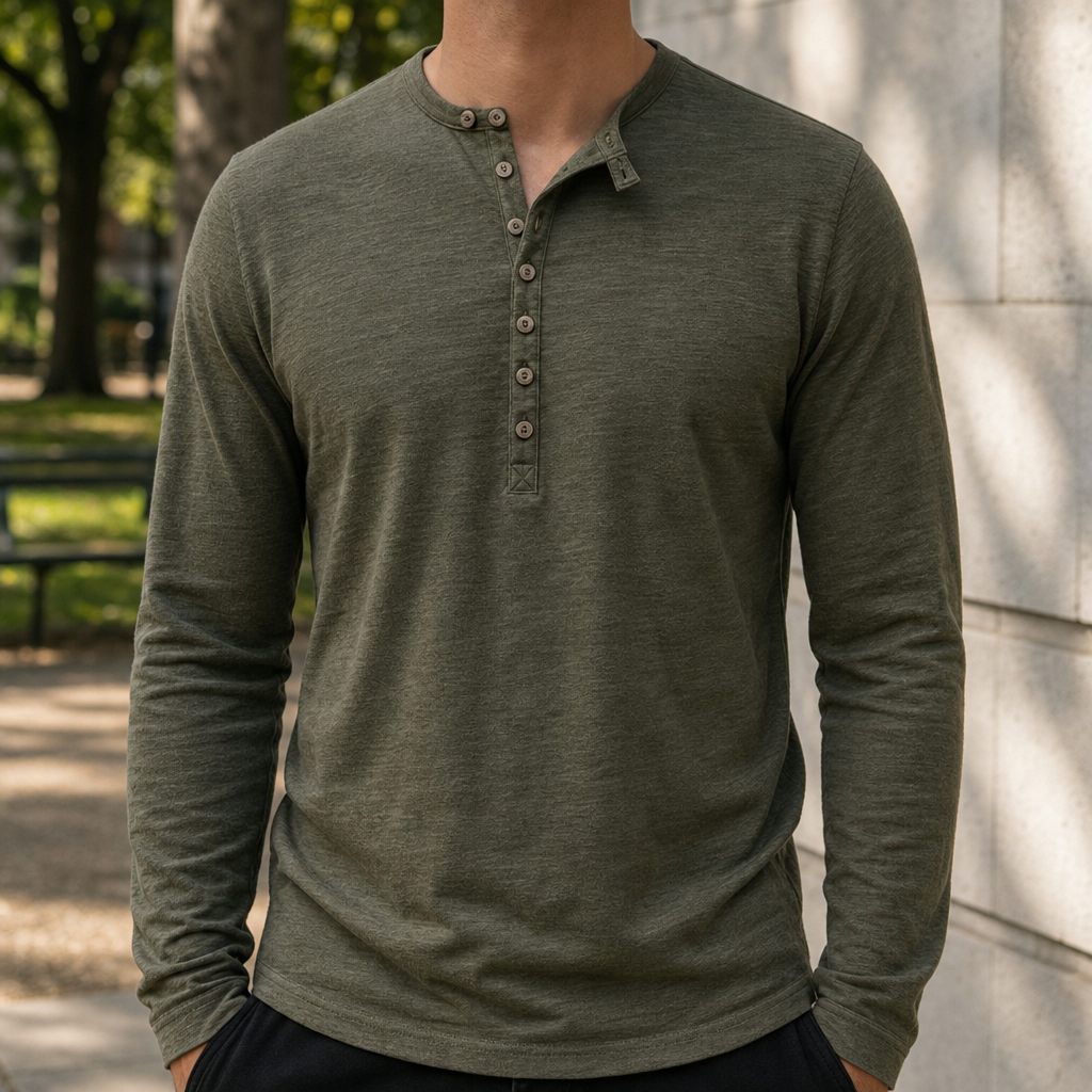 Cortona Long Sleeve Henley Shirt in Army Green