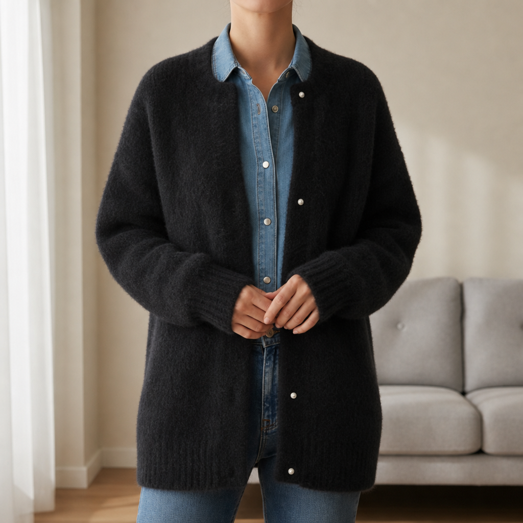 Paros Oversized Fluffy Cardigan in Black