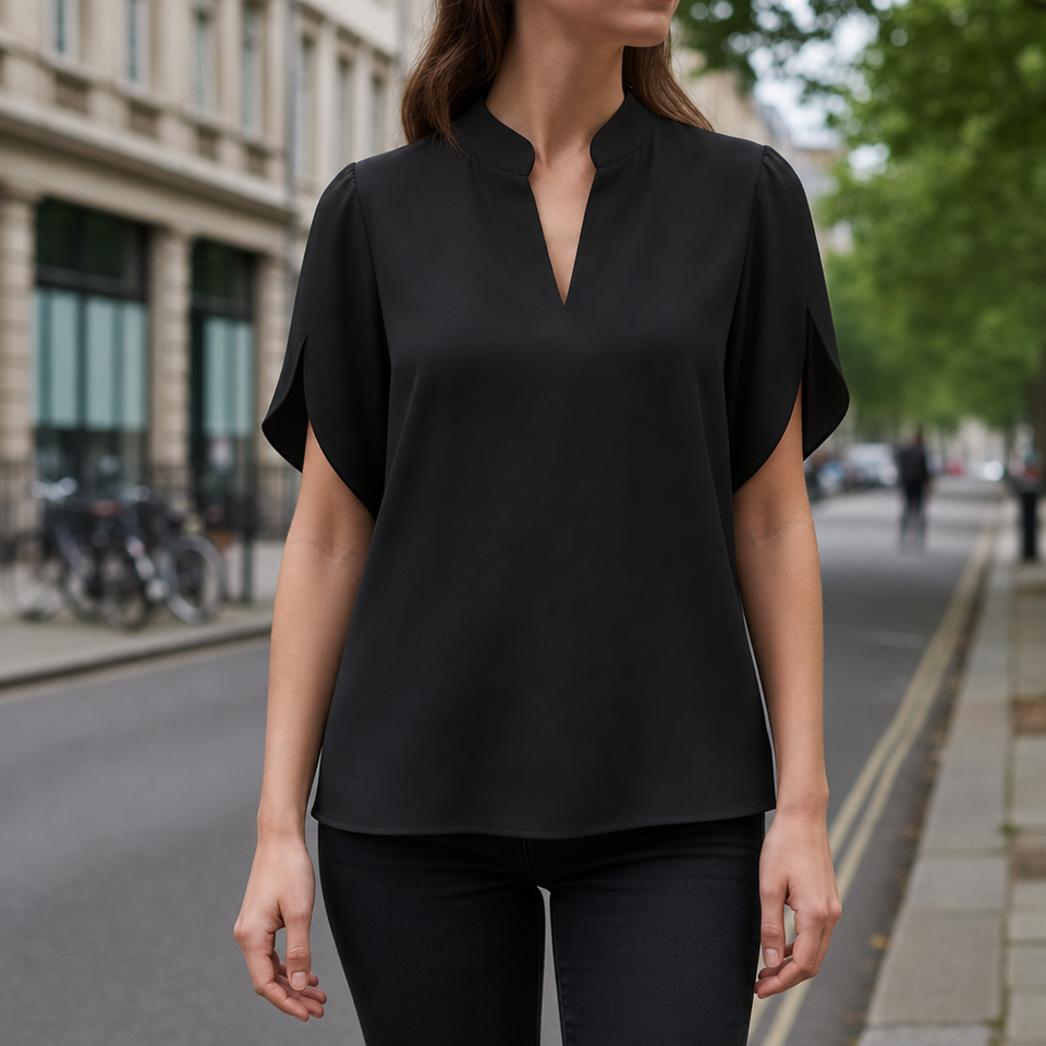 Tivoli V-Neck Satin Blouse in Black