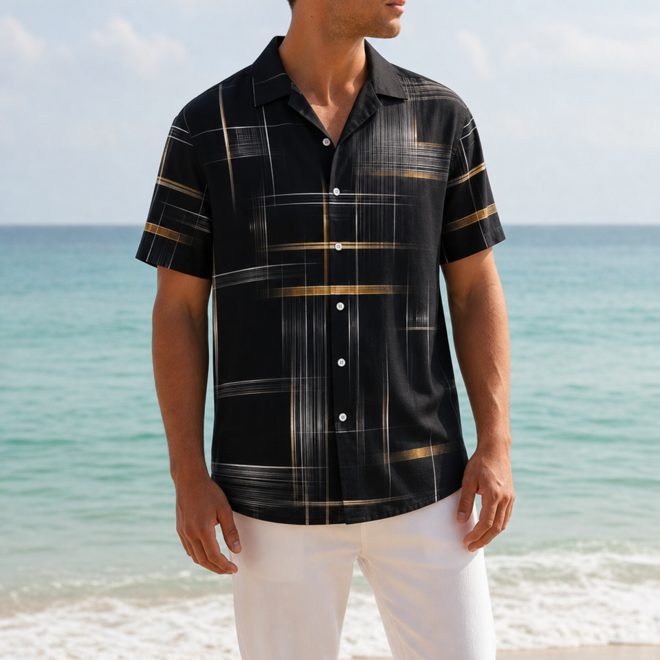 Bandol Geometric Plaid Button Shirt in Black