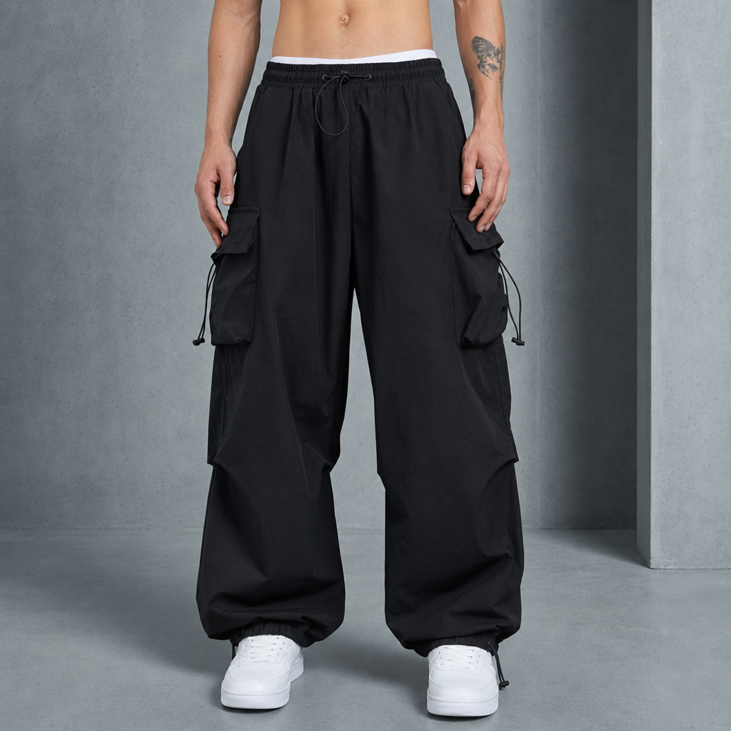 Nimes Wide Leg Cargo Pants in Black