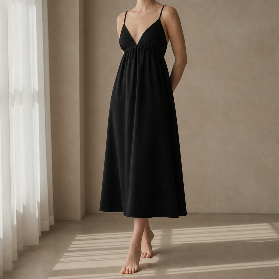 Coimbra Open Back Maxi Dress in Black