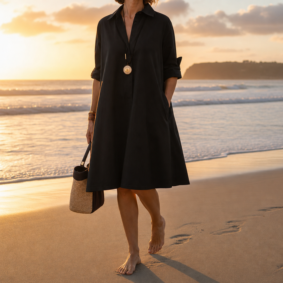 Javea Collared Shirt Dress in Black
