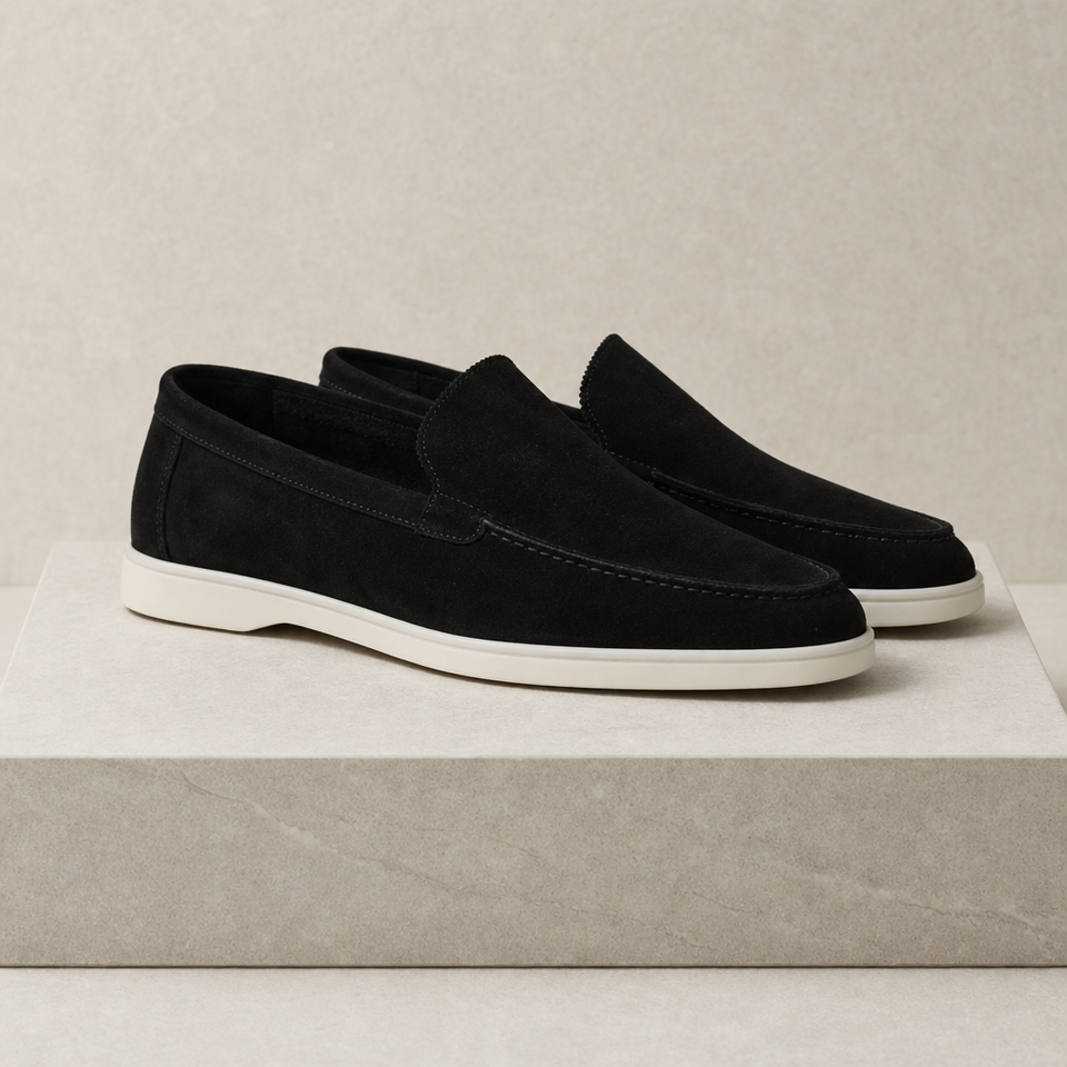 Deia Suede Slip-On Loafers in Black