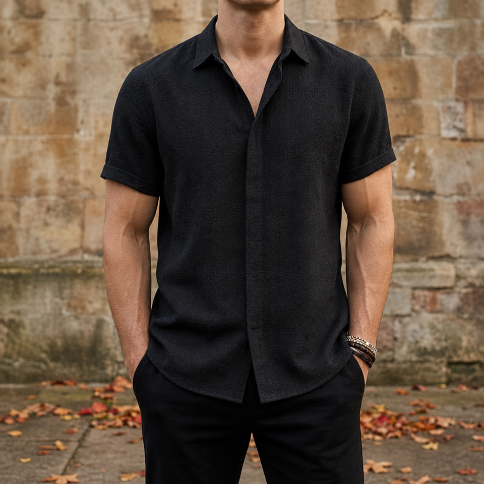Salamanca Linen Button-Down Shirt in Black