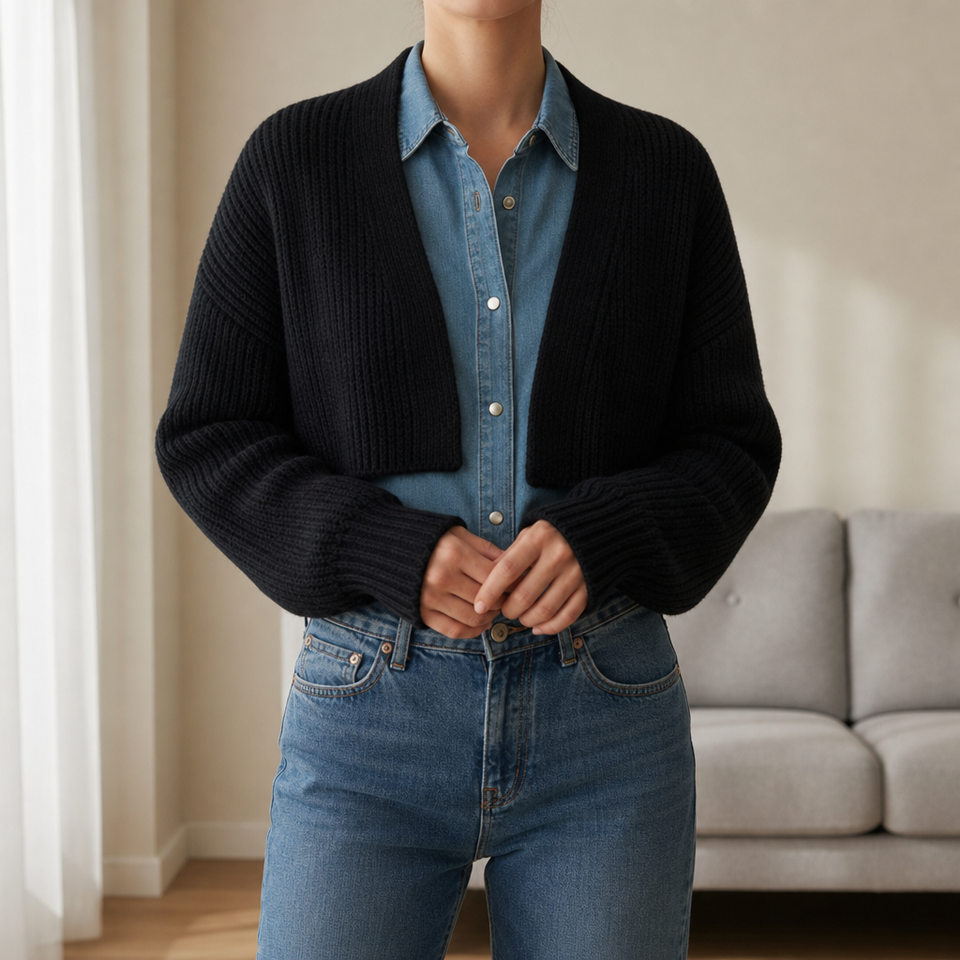Sitges Ribbed Knit Shrug Cardigan in Black