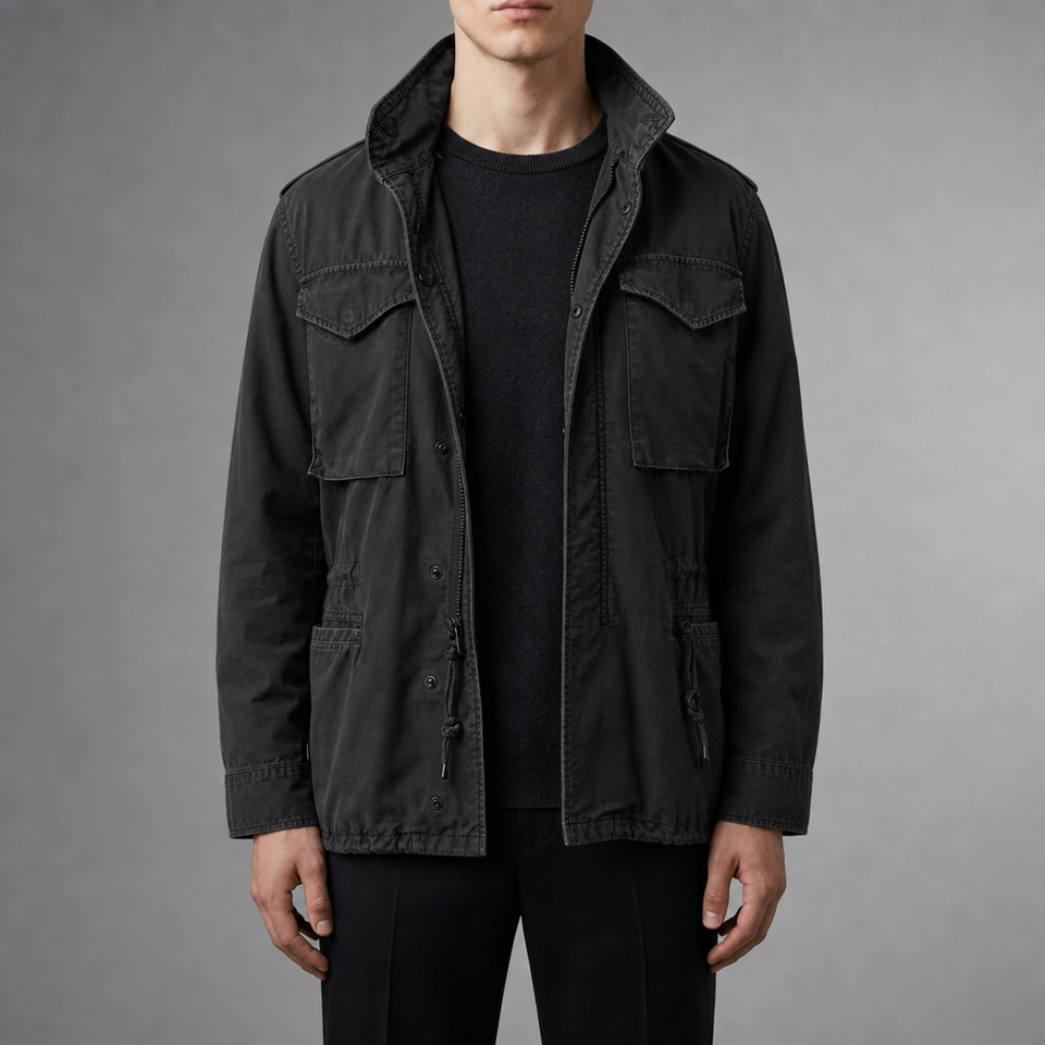 Pollensa Vintage Military Field Jacket in Black