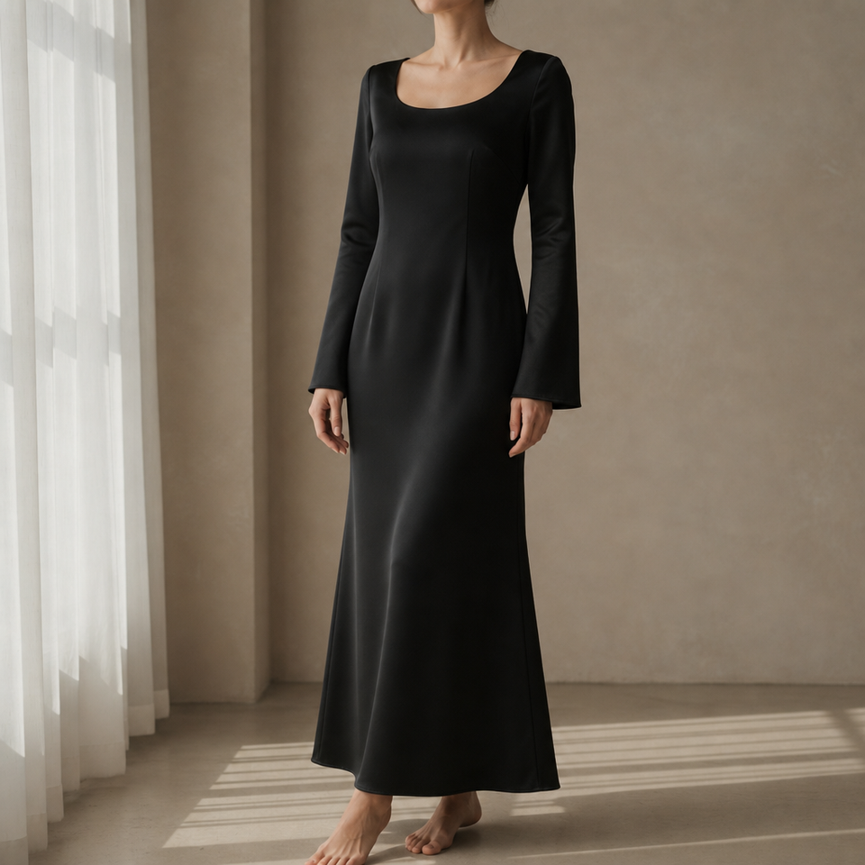 Astypalaia Satin Evening Gown in Black