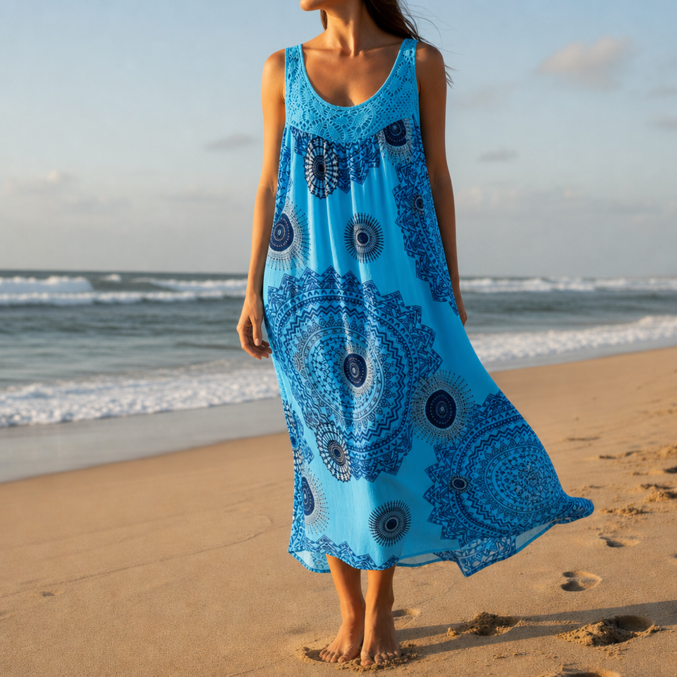 Tivoli Boho Mandala Print Dress in Blue