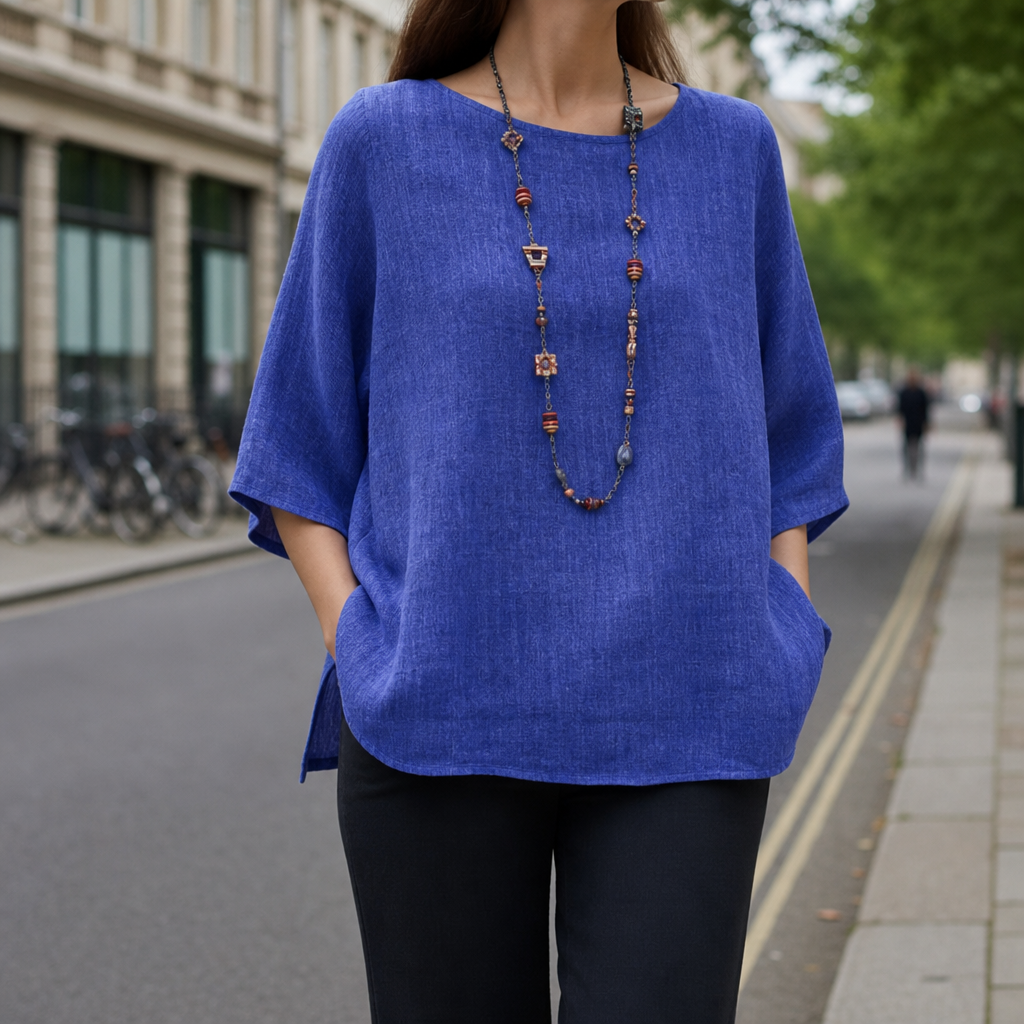 Jerez Linen Relaxed Blouse in Blue