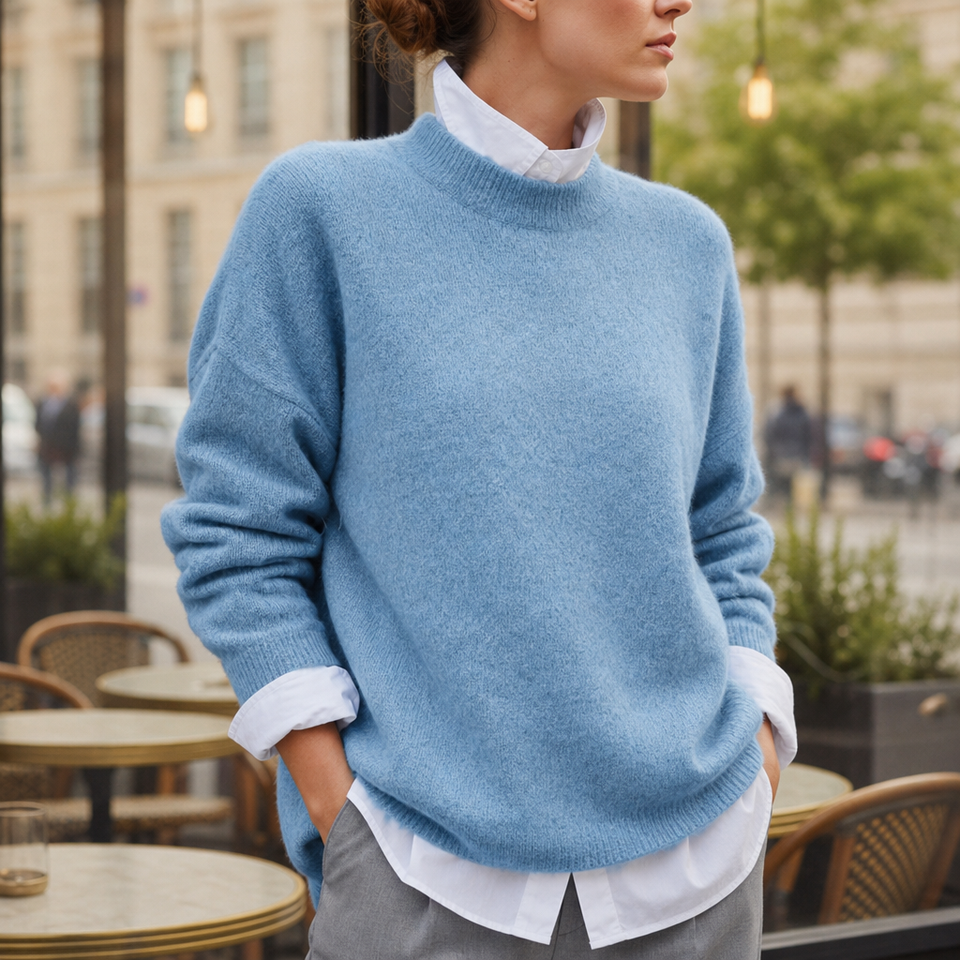 Volterra Oversized Knit Sweater in Blue