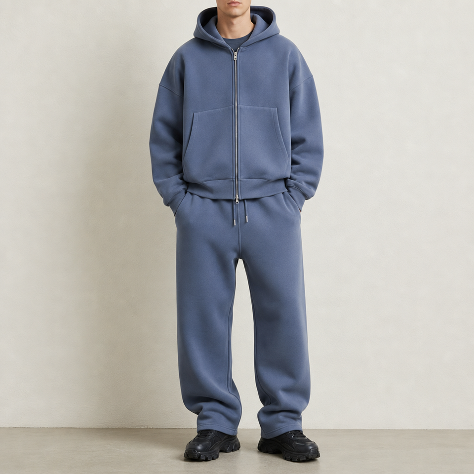 Grasse Oversized Zip Tracksuit in Dusty Blue