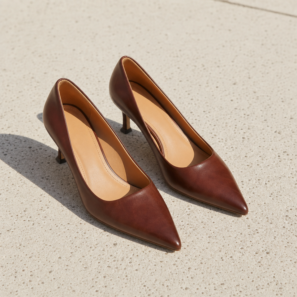 Kyrenia Pointed Toe Leather Pumps in Espresso Brown