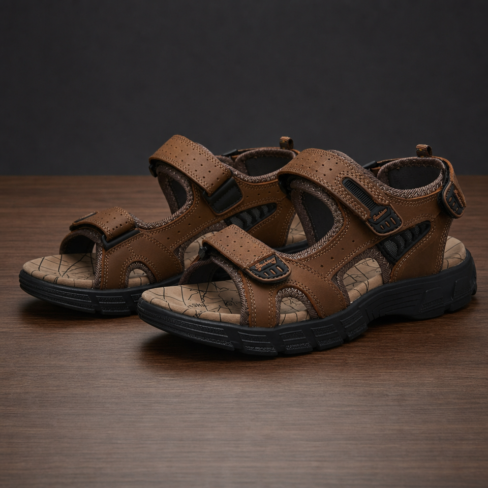 Assisi Adjustable Strap Sport Sandals in Brown