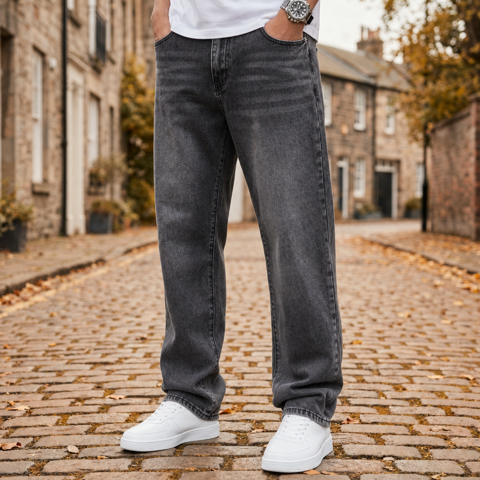 Rapallo Straight Fit Grey Jeans in Charcoal Black