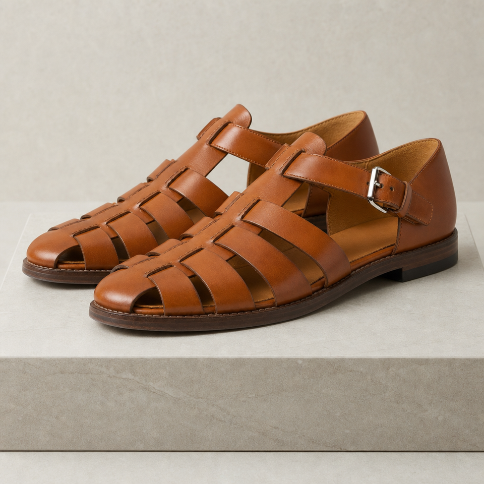 Samos Leather Gladiator Sandals in Chestnut Brown