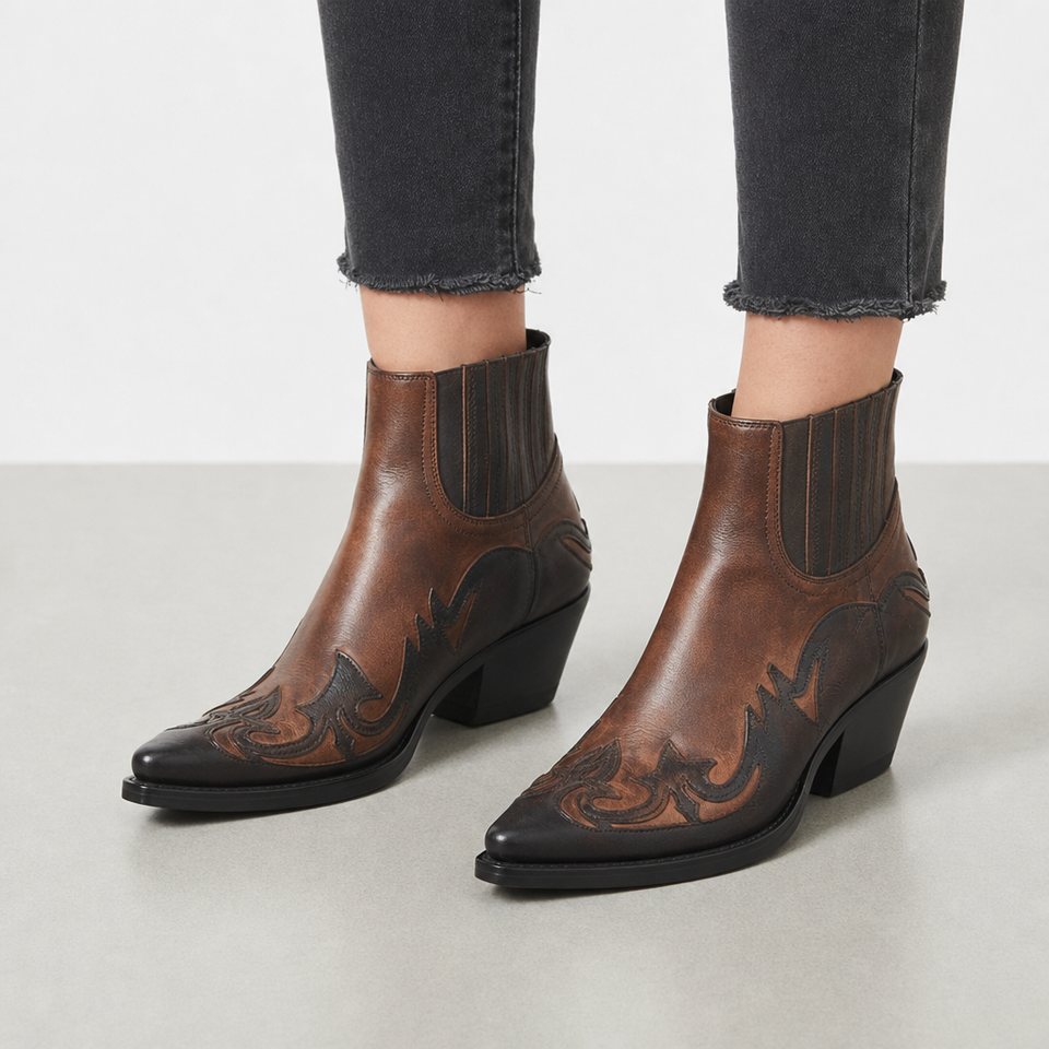 Gaeta Western Cowboy Ankle Boots in Espresso Brown