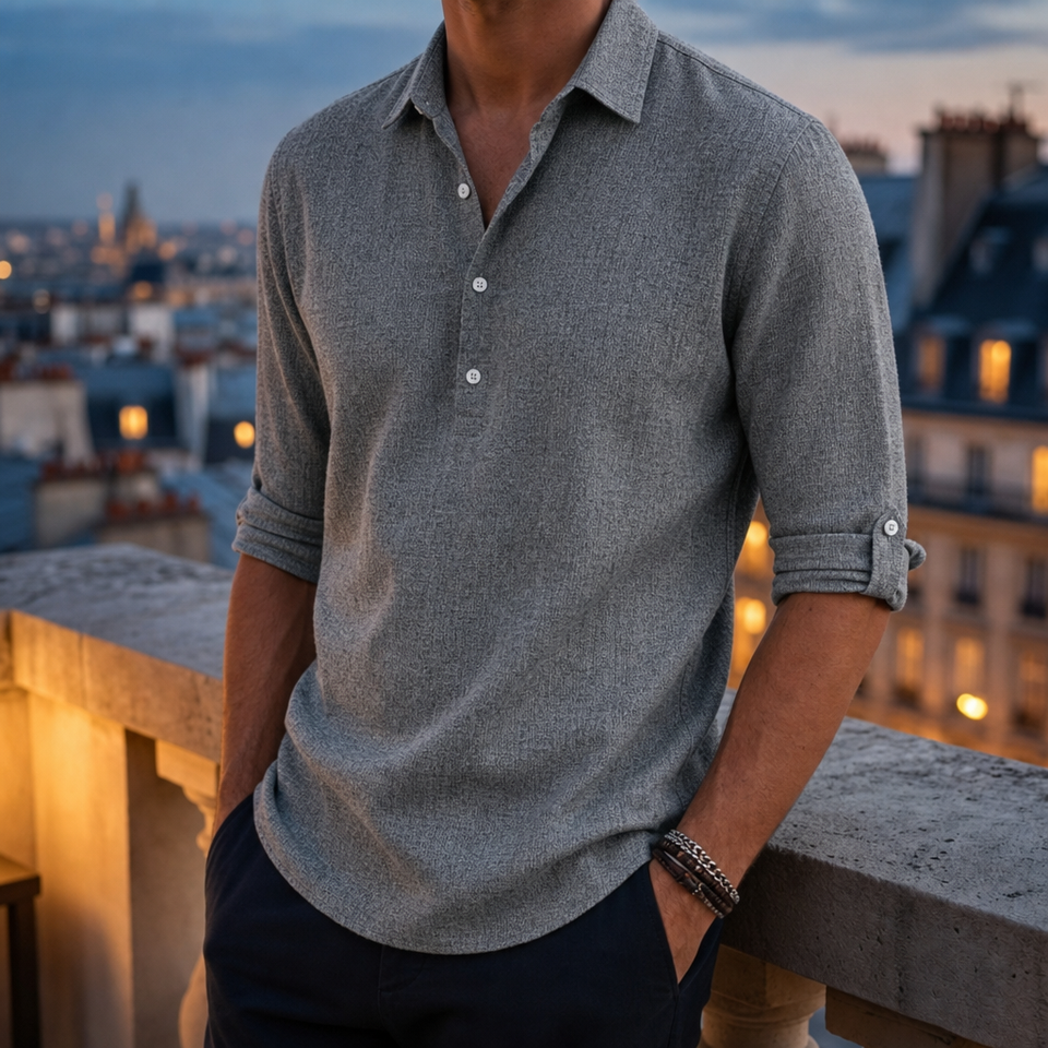 Urbino Linen Polo Shirt in Gray