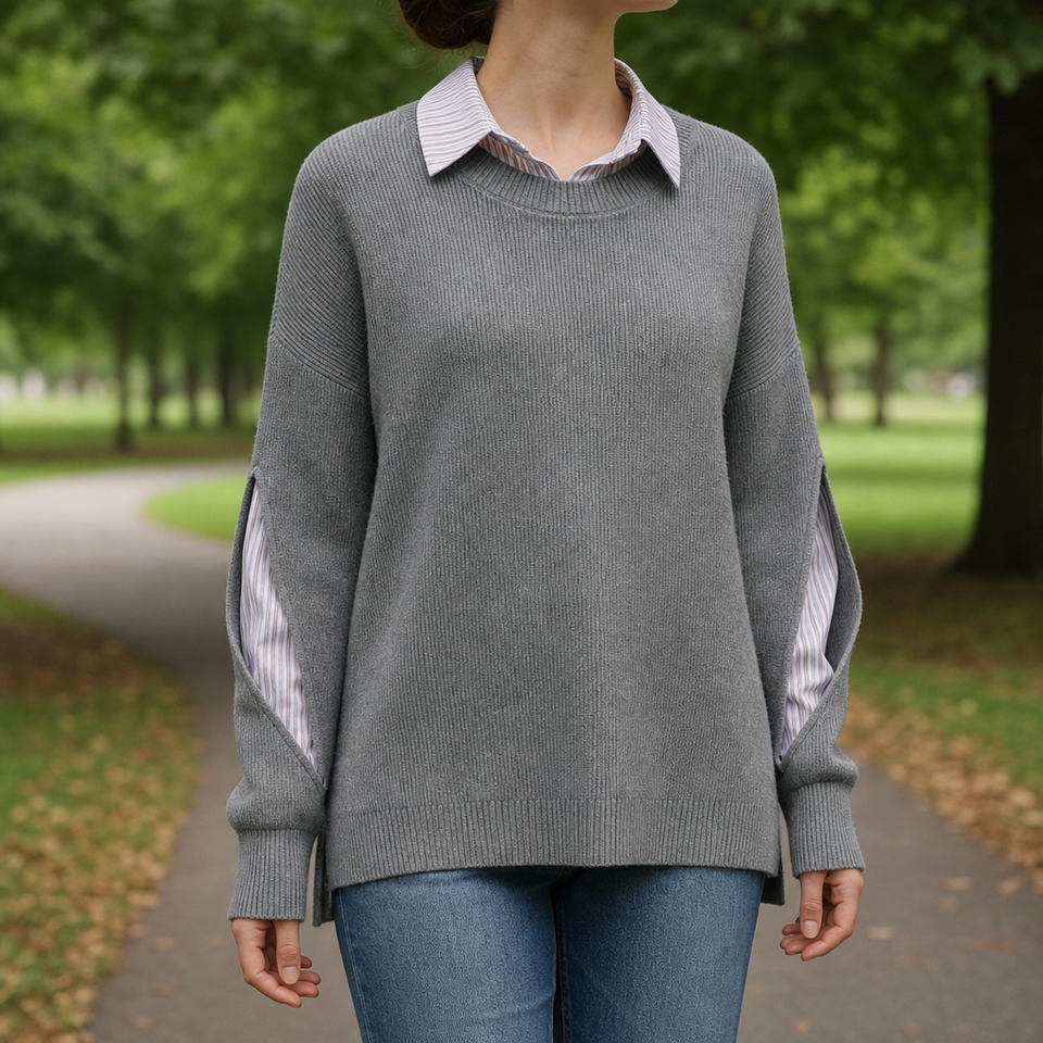 Montpellier Ribbed 2-in-1 Sweater in Gray
