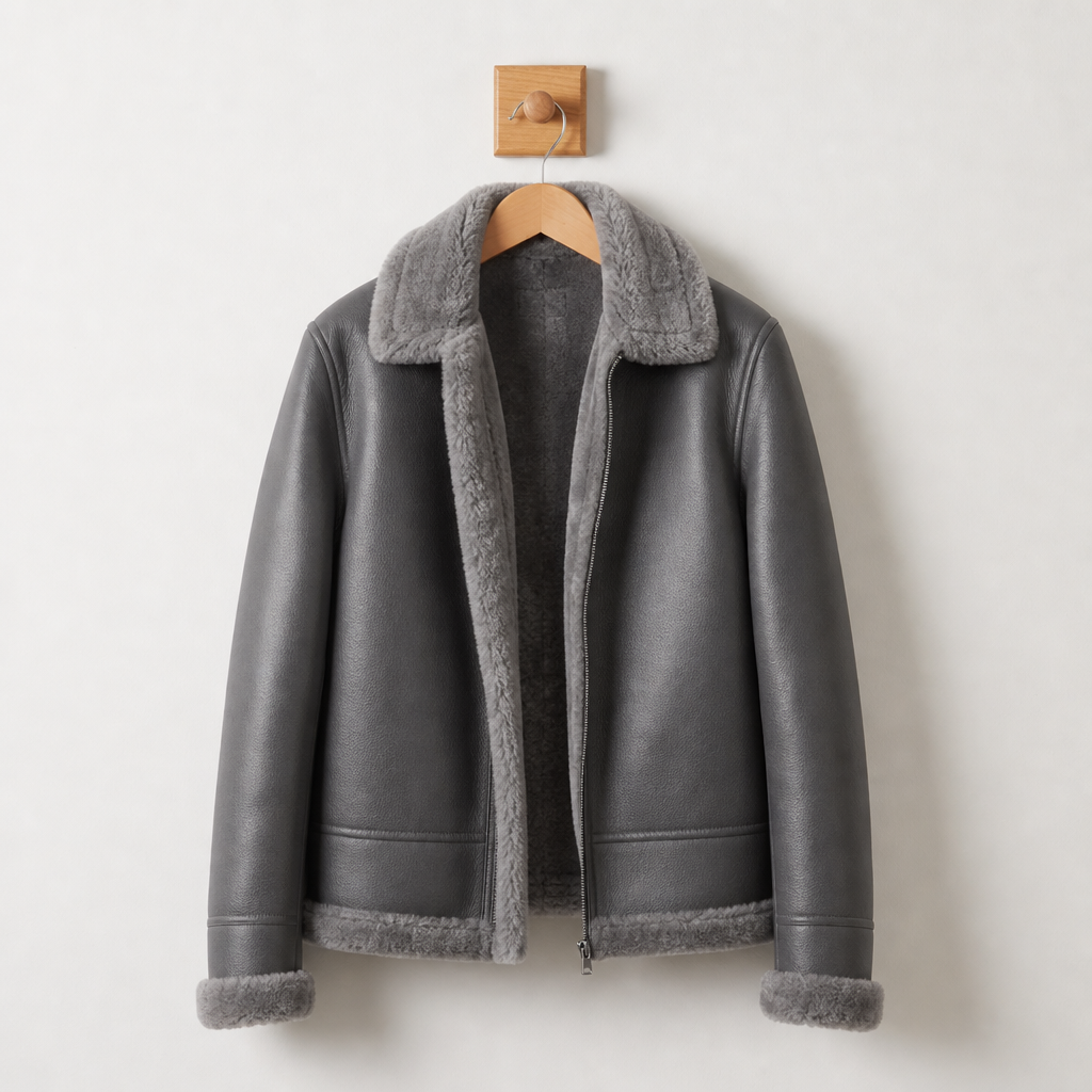 Kakopetria Shearling Leather Jacket in Gray