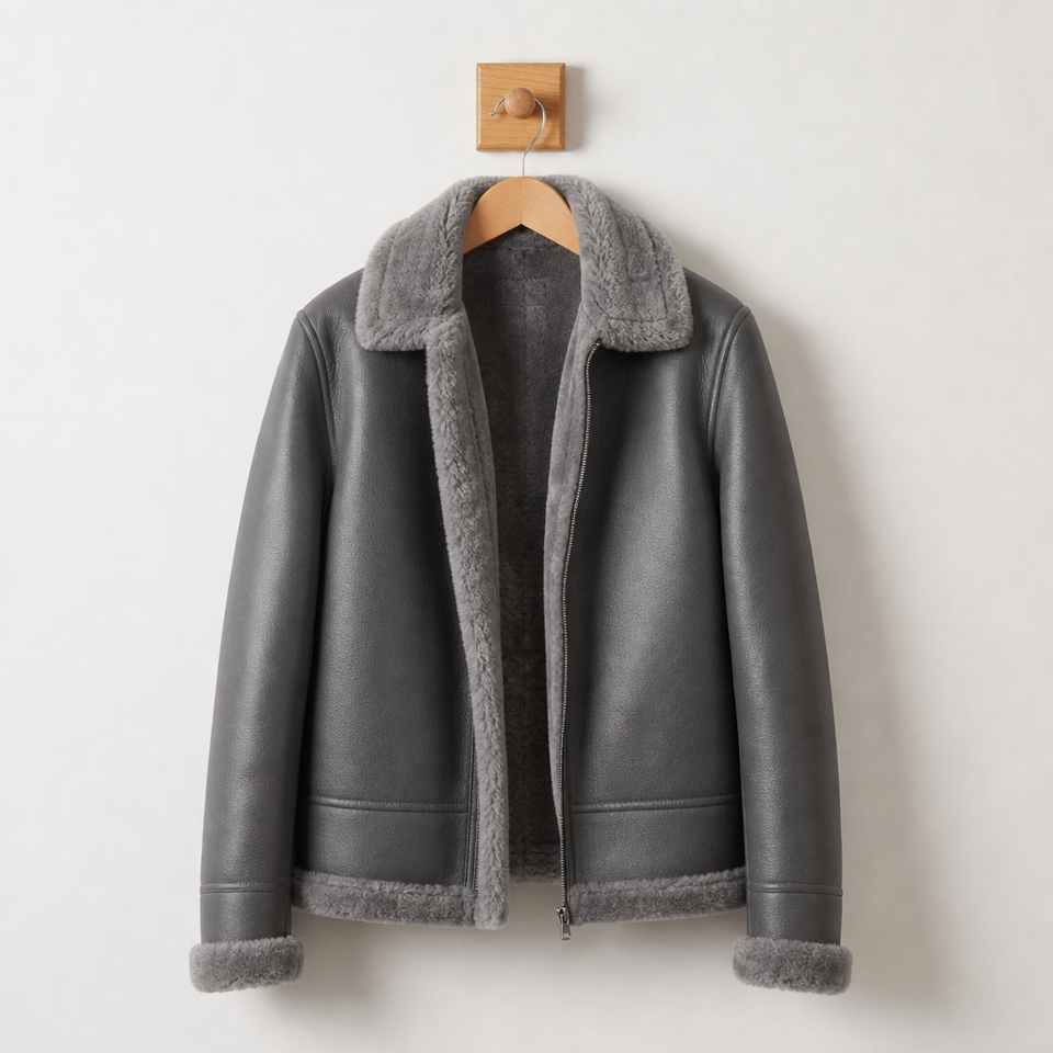 Kakopetria Shearling Leather Jacket in Gray