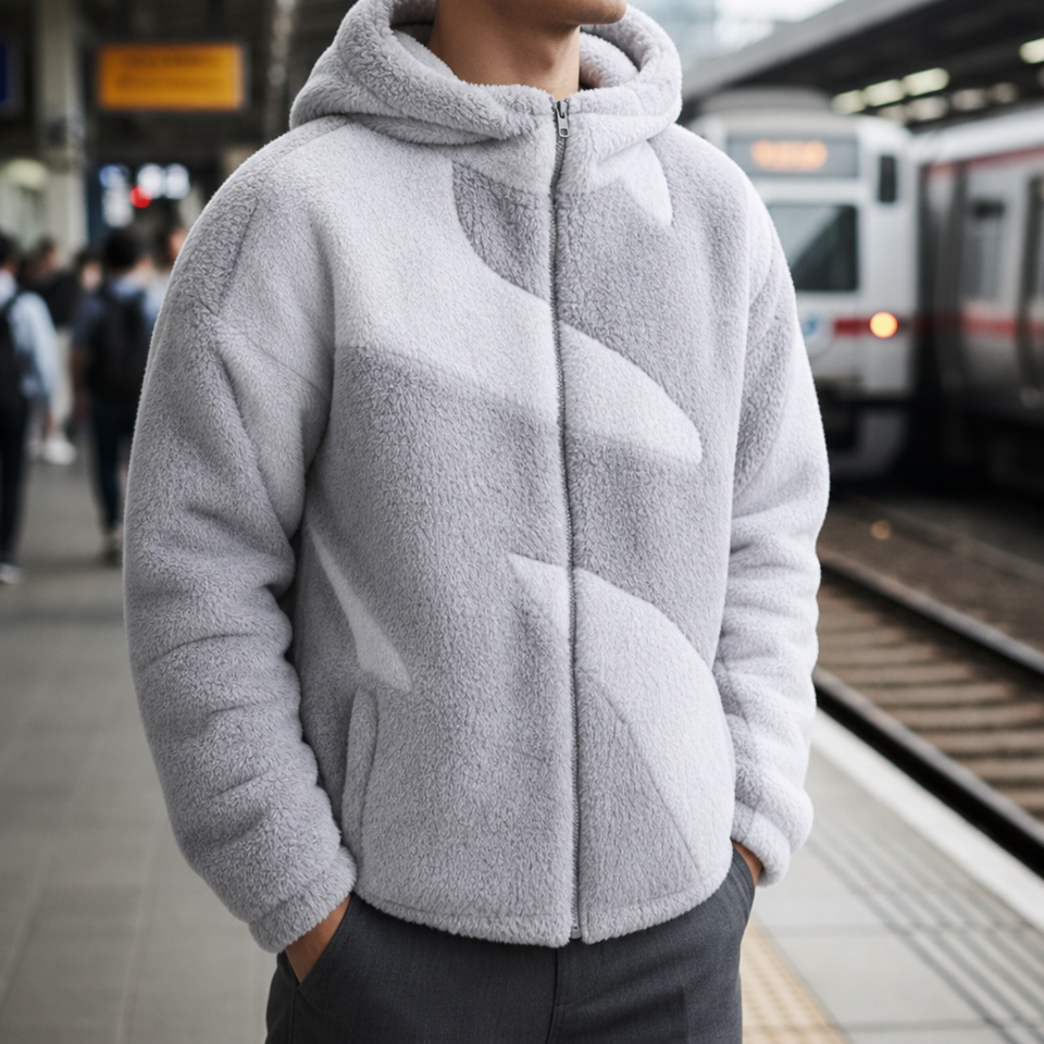 Sibenik Colour Block Sherpa Hoodie in Gray