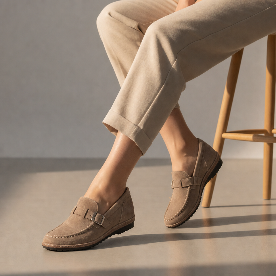 Comporta Orthopedic Buckle Loafers in Khaki