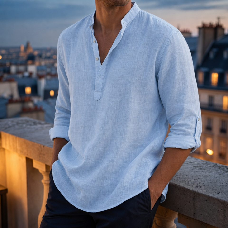 Avila Linen Blend Casual Shirt in Light Blue