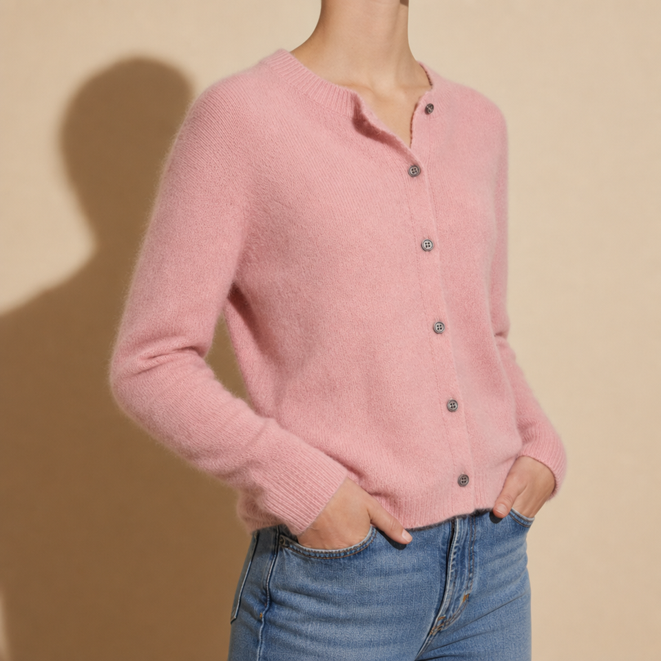 Ostuni Knit Button Cardigan in Light Pink