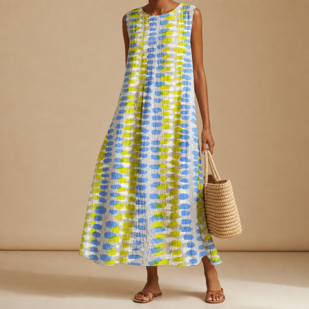 Caceres Plaid Tiered Midi Dress in Citrus Splash
