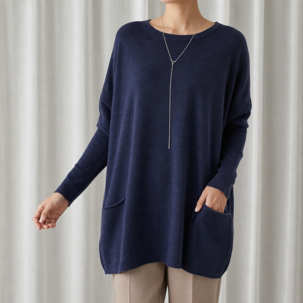 Monsaraz Relaxed Pocket Tunic Sweater in Navy Blue