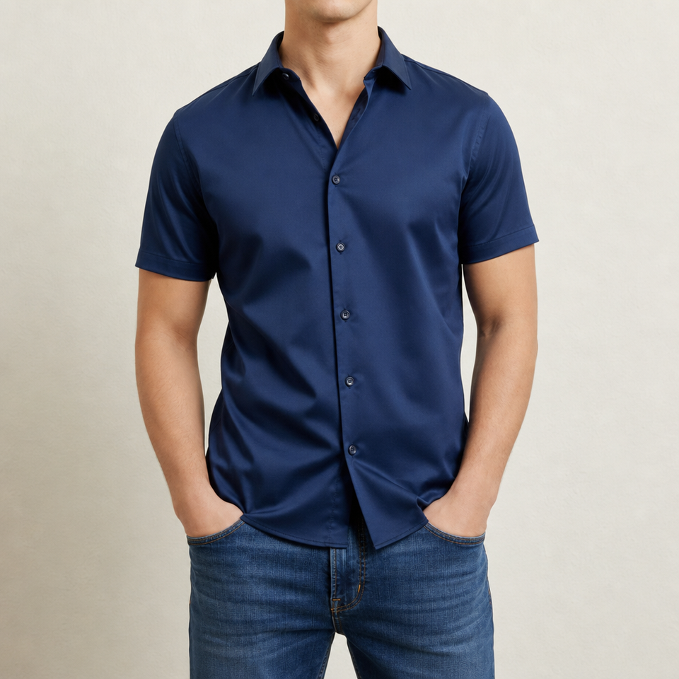 Chios Slim Fit Button-Up Shirt in Navy Blue