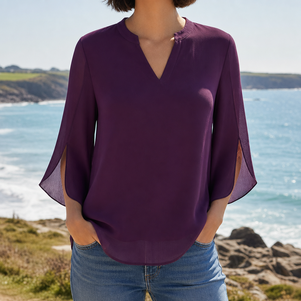 Frigiliana Split Sleeve Tunic Blouse in Purple